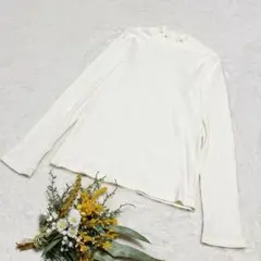 【ユニクロ】UNIQLO レディース リブハイネックT ホワイト M ○