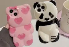 iPhone17proMAX用シリコンケース クマとパンダ