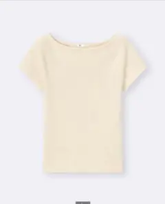 GU リブニットボートネックプルオーバー (半袖) ナチュラル Sサイズ