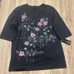 modest passion 花柄プリント 五分袖Tシャツ ブラック M ミセス