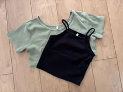 GU オリーブグリーン・ブラック トップスセット　sサイズ（140センチ）