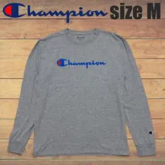 US古着 Champion ビッグロゴ 刺繍ロゴ 厚手 ロンT M グレー
