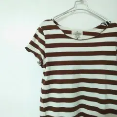 《ナチュラルヴィンテージ》 ボーダー ラウンド L ネック tシャツ ブラウンのサムネイル