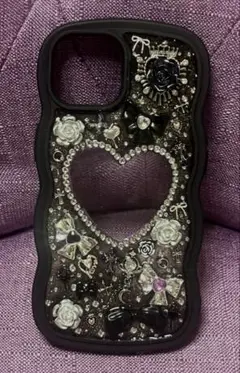 スマホケース iPhone15黒 ゴテゴテ デコ電 地雷 y2k