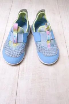 ムーンスター　キッズシューズ ライトブルー メッシュ スリッポン 17.5cm