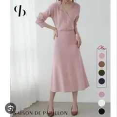 SAISON DE PAPILLON ミモレ丈カシュクールニットワンピM ピンク