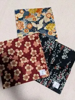 ＊新品・未使用＊　日本製　和風花柄　小風呂敷 ハンカチ　3点セット
