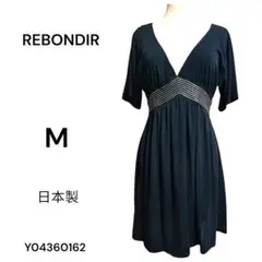 ★美品★REBONDIR ブラック Vネック ワンピース M 日本製ミニ　千趣会
