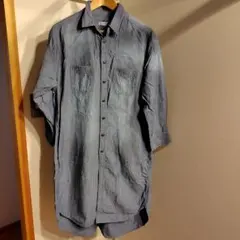 デニム　シャツワンピース　ジャケット　ロング　インディゴ染め　ブルー　Мサイズ