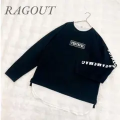 拉格奧 ◆ 疊穿風長袖T恤(M)黑色 後背印花 街頭風 成熟休閒