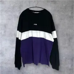 FILA フィラ ロンT 長袖 カットソー LLサイズ 切替デザイン 紫 黒 白