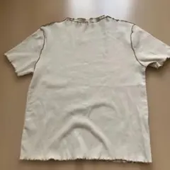 GU リブ編みクリーム色半袖TシャツL ジーユー