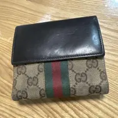 グッチ GUCCI 二つ折り財布 Wホック シェリーライン　ブラックキャンバス