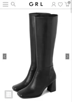 ブラック スクエアトゥ ロングブーツ