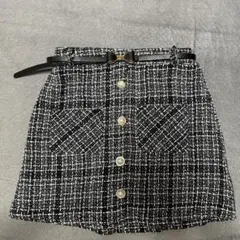 チェック柄タイトスカート ベルト付き