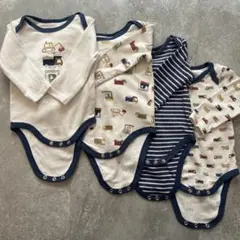 【新品未使用】65cm　車・ボーダー　長袖ボディースーツ　4点セット