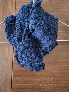 ネイビー レース編み ストール 花モチーフ付き