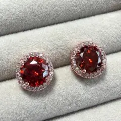 ビジュー スタッドピアス ガーネットレッド ピンクゴールド ジルコニア 赤 上品