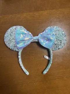 ディズニー　水色 スパンコール ミニーカチューシャ
