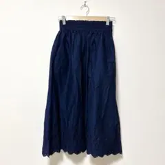 ユニクロ【S】ハイウエストコットンローンレースロングスカート/スカラップ 刺繍