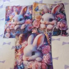 ガーゼハンカチ3枚セットパネルうさぎさんハンドメイド
