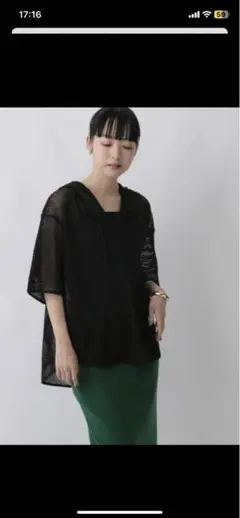 LOWRYS FARM メッシュフード付きパーカー ブラックのサムネイル