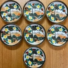 九谷焼　アンティーク　青粒　金彩　色絵　3.8号皿揃　小皿　7枚セット