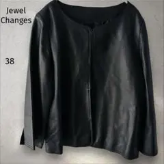 ジュエルチェンジズ＊ノーカラーレザージャケット ブラック 【38】シンプル 上品