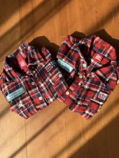 赤 チェック 長袖シャツ 2枚セット