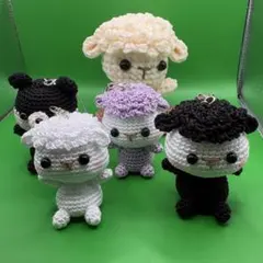 編みぐるみ co.co♡様専用 羊（3体）、犬 ストラップ付き もふもふ羊のサムネイル