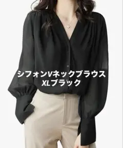 シフォンVネックブラウス黒XL