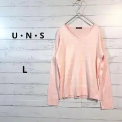 美品　U・N・S　ピンク Vネック 長袖ニットセーター　Lサイズ　/91