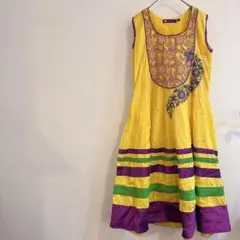 イエローノースリーブワンピース XL インド製