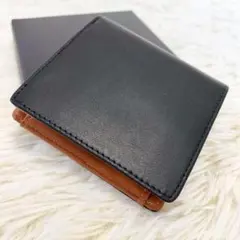 新品✨高級牛側革 イタリアンレザー 二つ折り財布 メンズ ブラック 黒×茶
