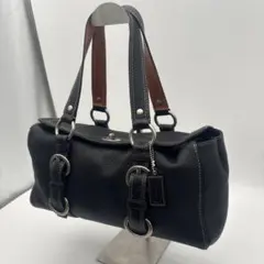 未使用級】ヒロフ プリマ S ダークネイビー ハンドバッグ シボ革 筒型