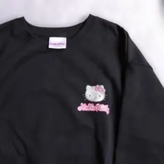 Hello Kitty 刺繍 クルーネック スウェット ブラック M