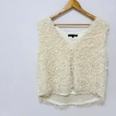 【Sugar Spoon】 Feather Yarn Vest, Free Size, Ivory, V-Neck