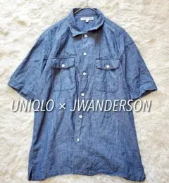 ユニクロ シャンブレーシャツ（L）半袖 ブルー 綿100% ゆったり