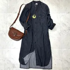 Lee デニムロングワンピース 長袖 ブラック フリーサイズ 大きめ