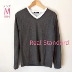 メンズ　Vネック　長袖カットソー　白長Tシャツ　２枚セット　グレー　Мサイズ