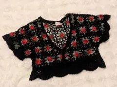 merry jenny おはないっぱいクロシェカーディガン ブラック