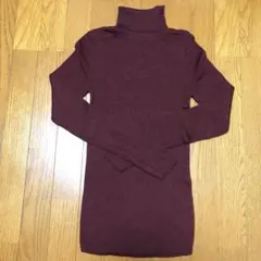 【美品】無印良品　チクチクしない　ウール　リブタートルネックニット　エンジ　Ｌ