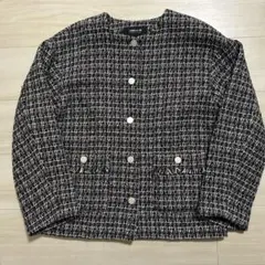 COMME CA ISM ツイードノーカラージャケット　9号