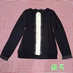 axes femme リボンプリーツレース装飾長袖カットソーブラック　アクシーズ