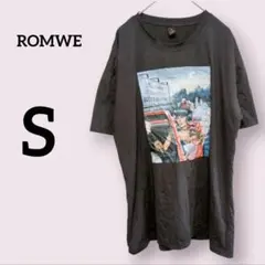 ​海外古着 ROMWE アメコミ風 ガール プリントTシャツ 黒 Sのサムネイル