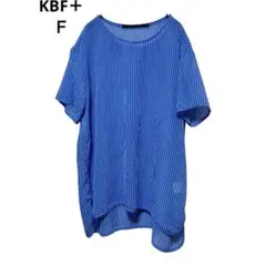 KBF+ 青 ストライプ 半袖 チュニック カットソー　透け感　春夏
