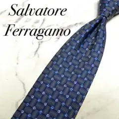 2413 【美品】 サルヴァトーレフェラガモ ネクタイ パターン柄 ガンチーニ