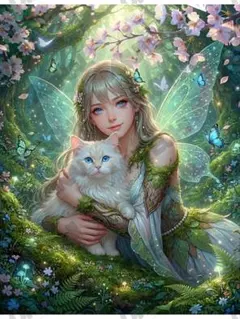 コムテチオリジナル　妖精と猫のデジタルアート　2Lサイズ