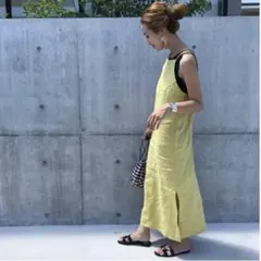 mite バッククロスワンピース　リネン　キャミワンピース　ジャンパースカート