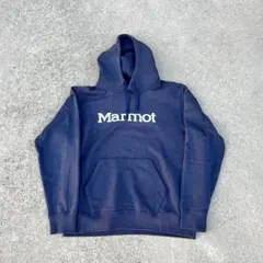 90s Marmot プリントロゴ プルオーバーパーカー M ネイビー